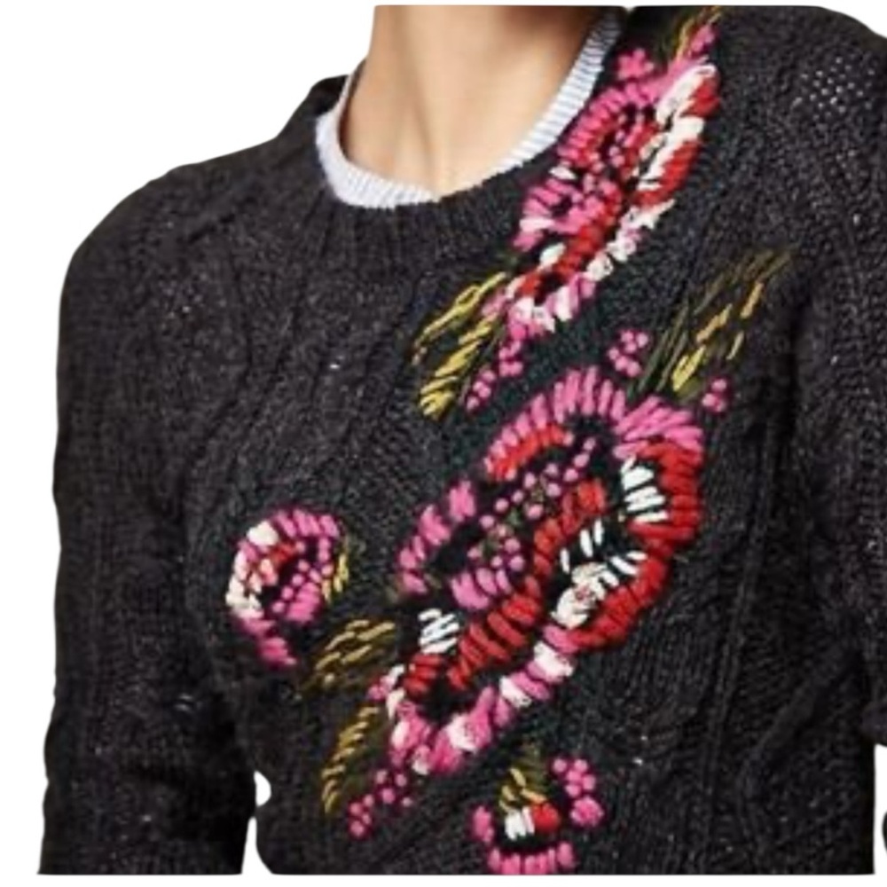 Anthropologie Leifnotes Abstract Garden Sweater Floral Embroidery M